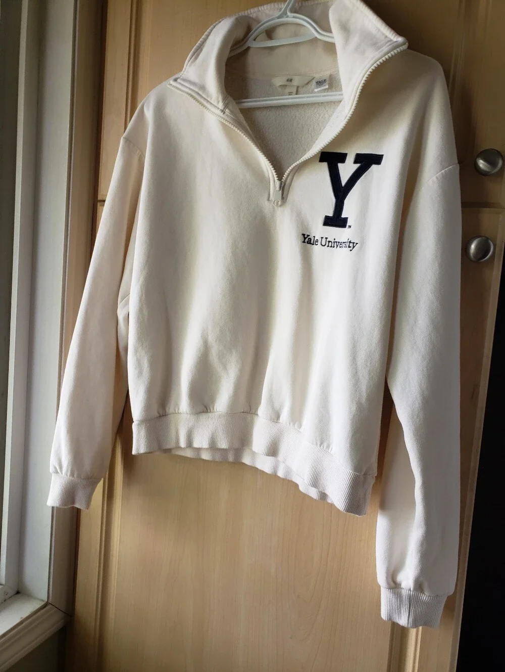 H&M 80% Cotton Cream Quarter-Zip Pullover Sweatshirt - Picture 4 of 12